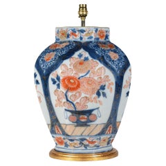 Lampe de table octogonale japonaise Imari en porcelaine ancienne du 18ème siècle