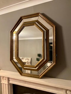 Octagonal Panelled Brass Framed Mirror by Rodolfo Dubarry