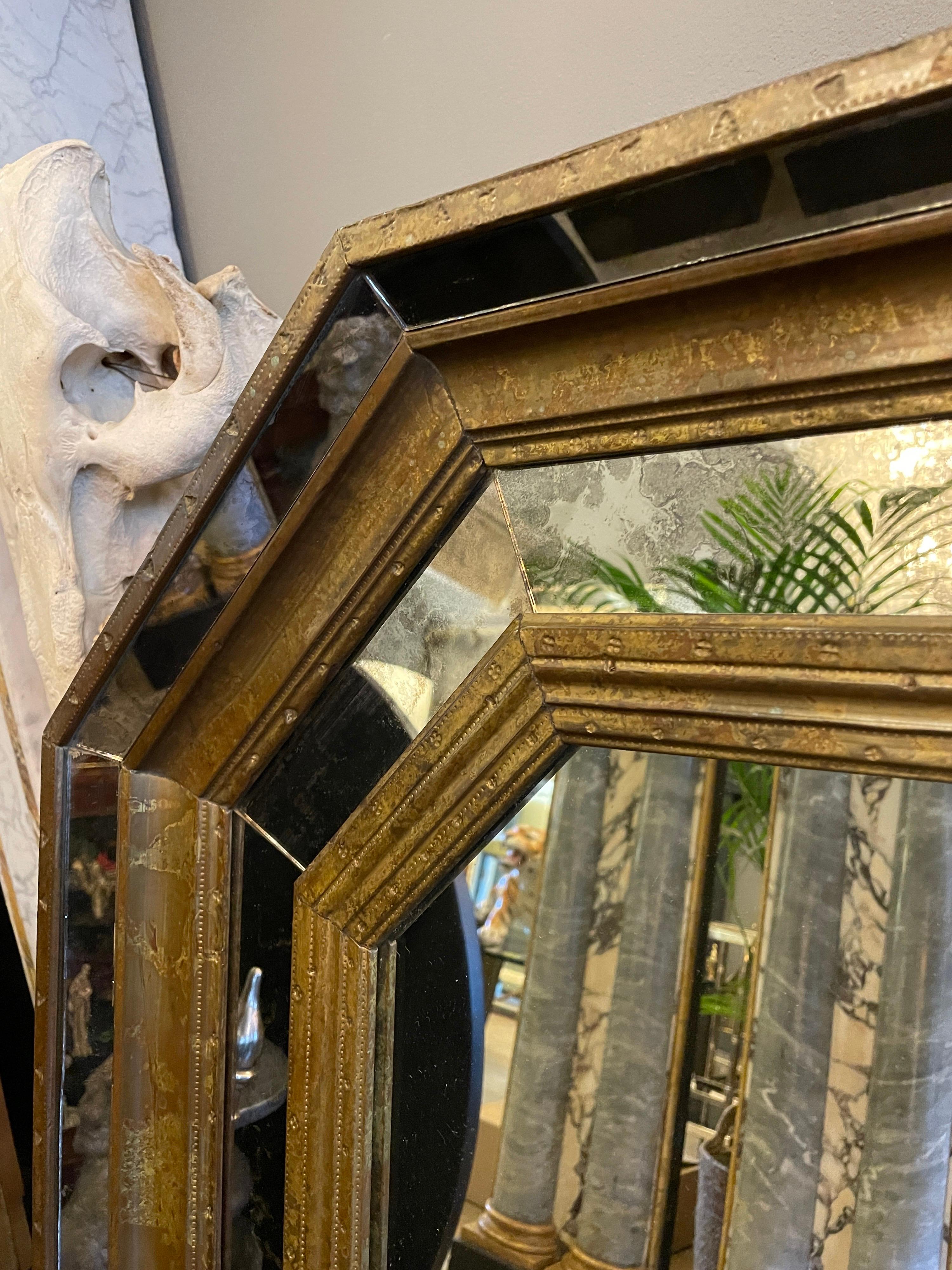 Modern Octagonal Panelled Brass Framed Mirror