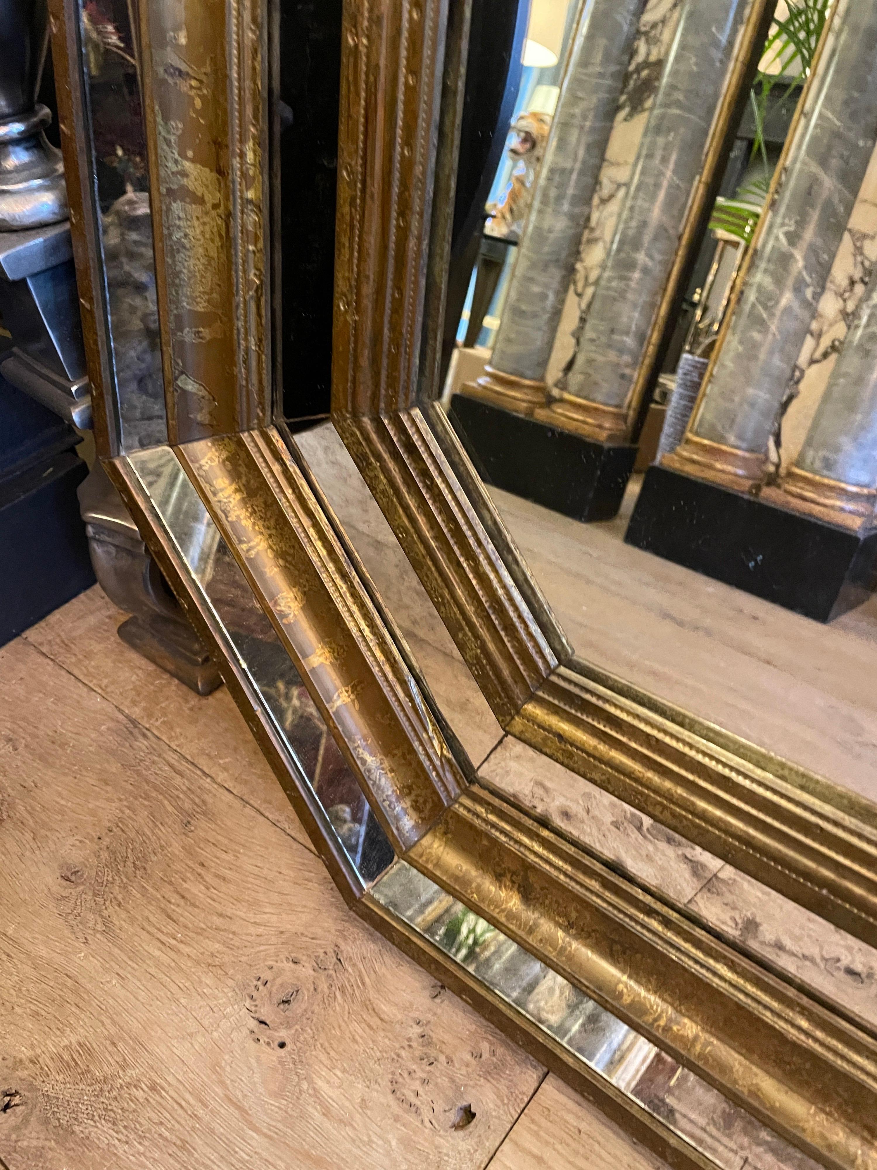 French Octagonal Panelled Brass Framed Mirror
