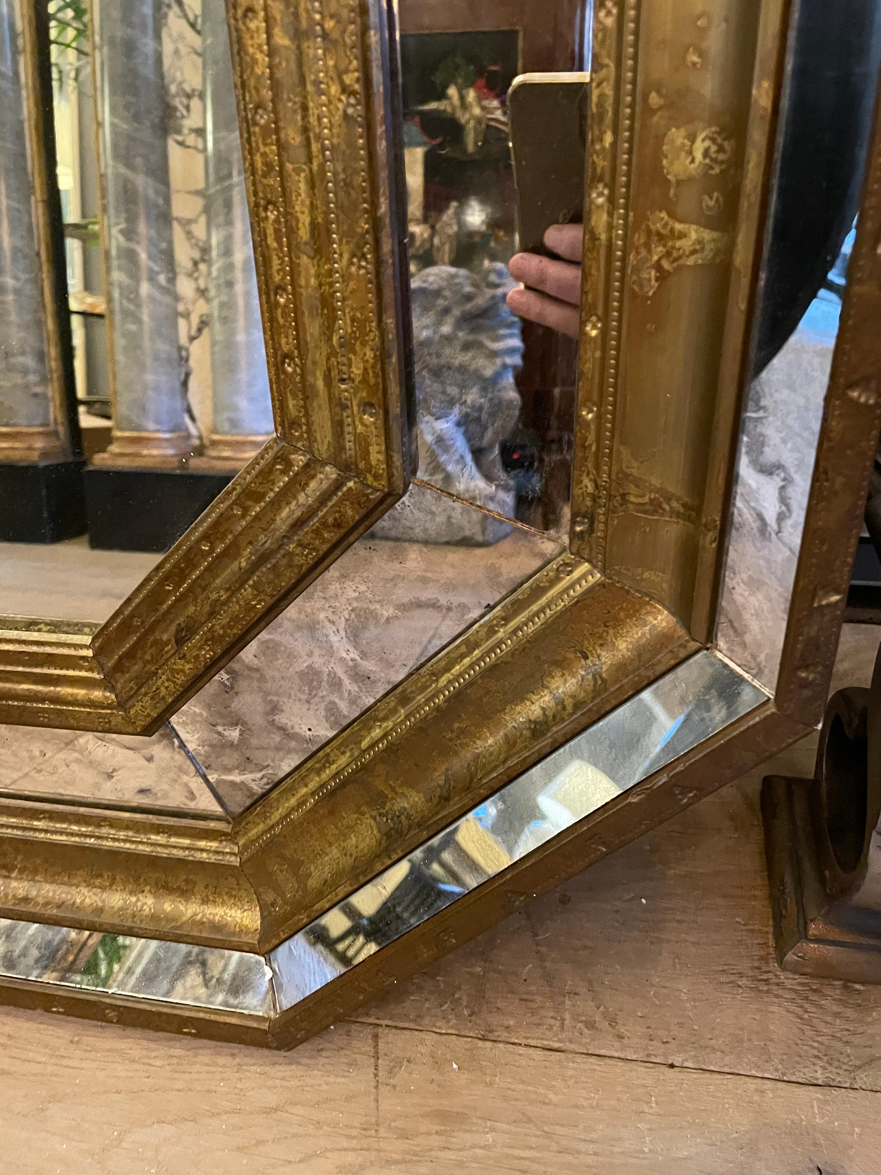 Repoussé Octagonal Panelled Brass Framed Mirror