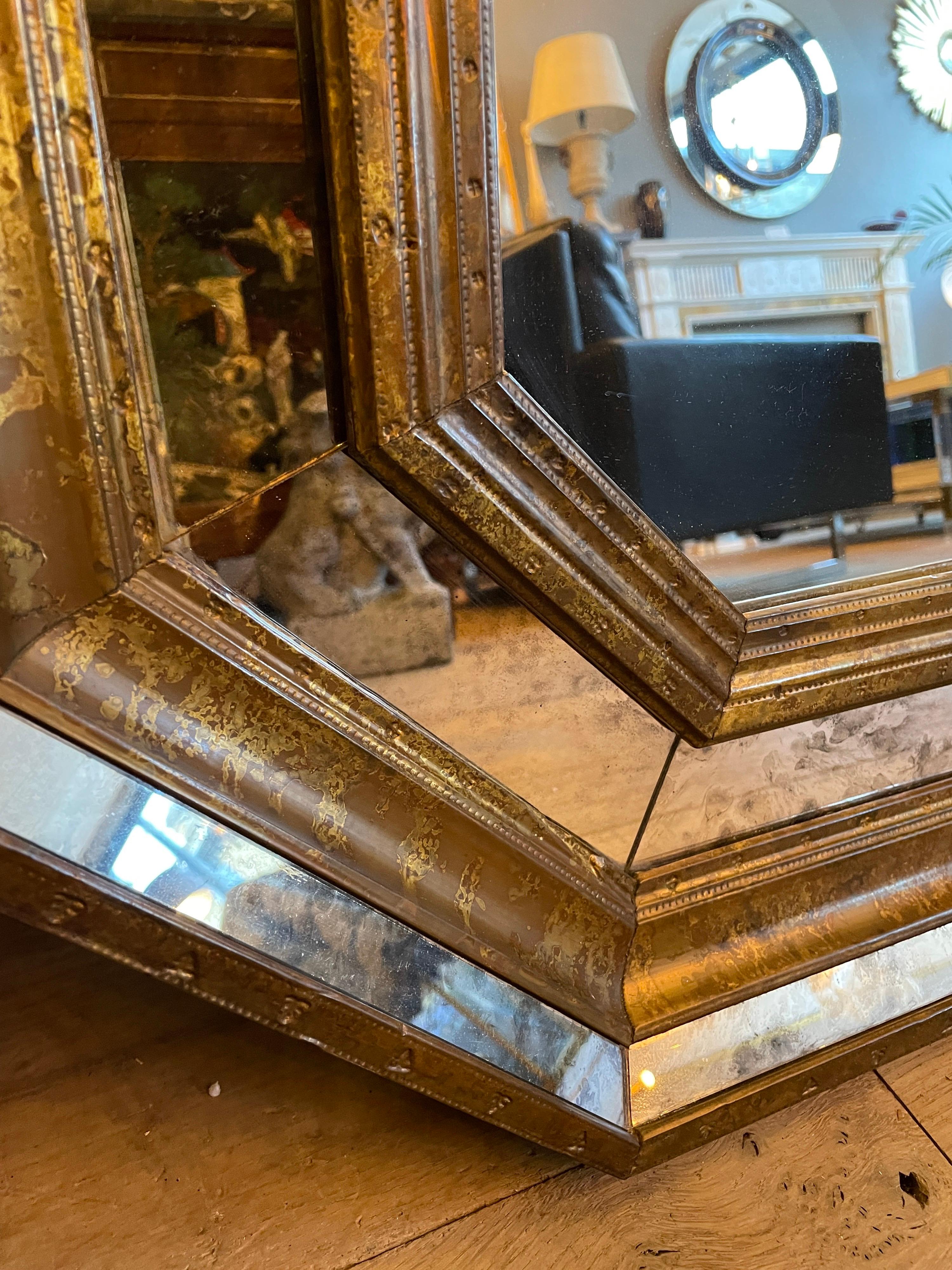 Octagonal Panelled Brass Framed Mirror 1