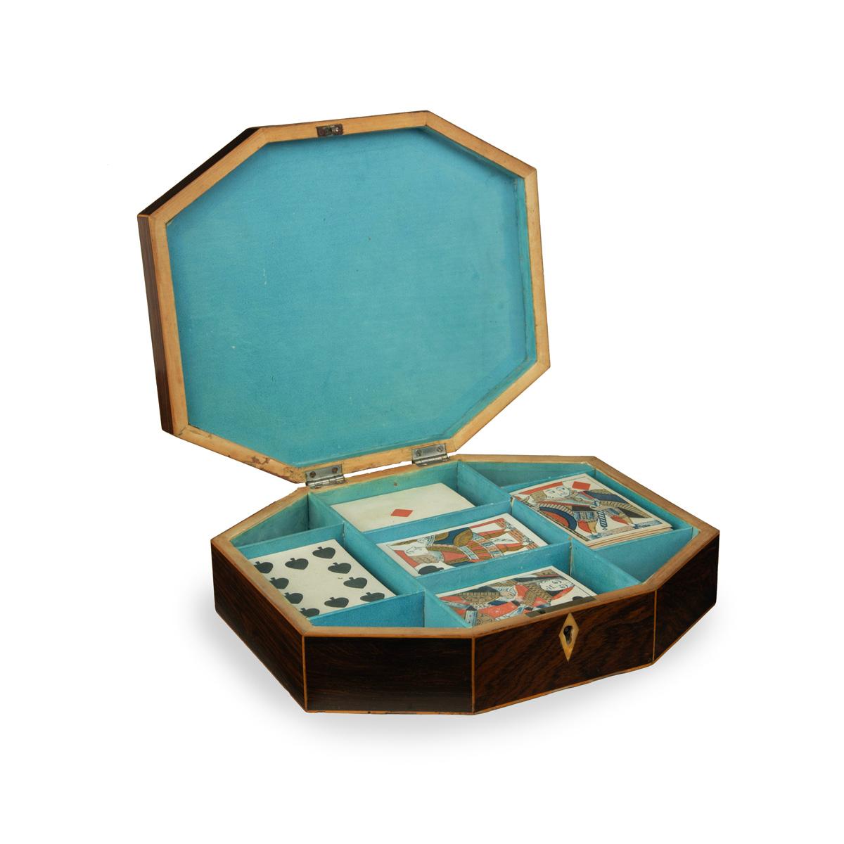 An octagonal Regency rosewood card box 1