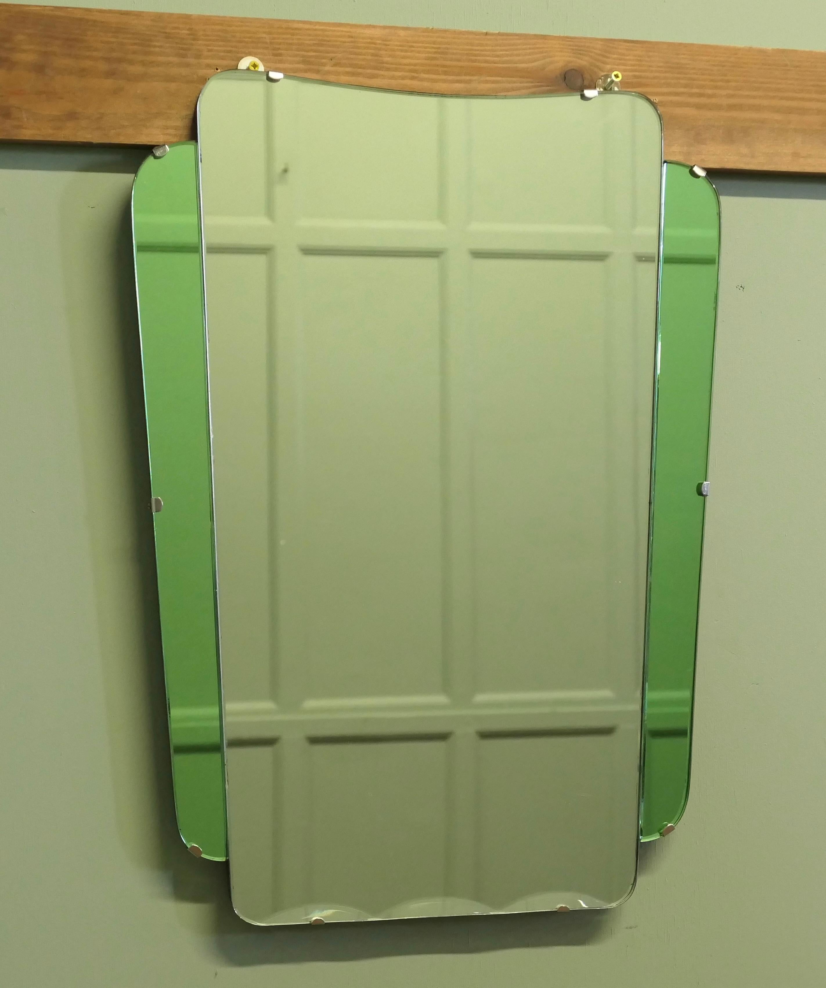 Mid-20th Century An Odeon Style Art Deco Emerald Wall Mirror. For Sale