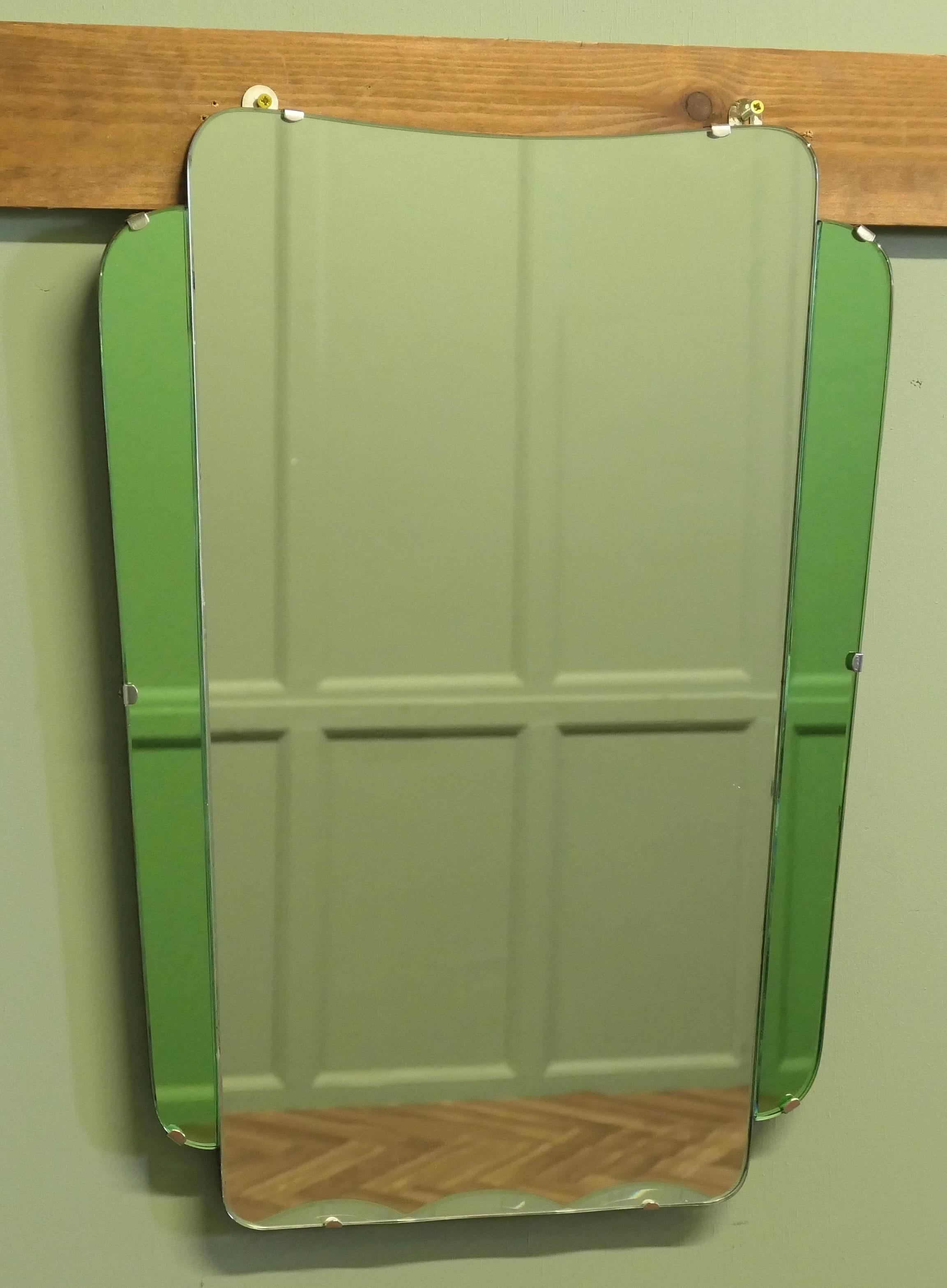 An Odeon Style Art Deco Emerald Wall Mirror. For Sale 1