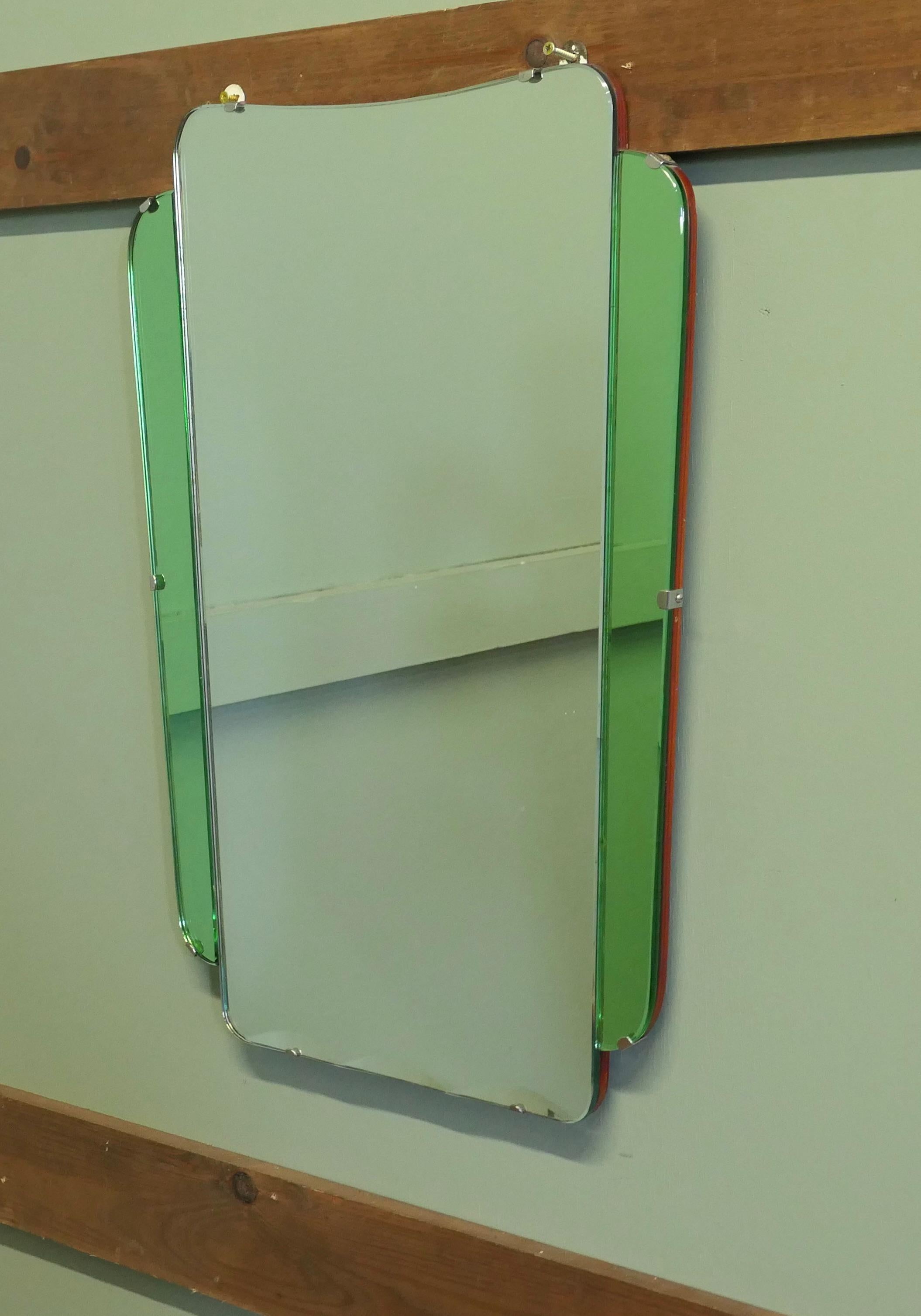 An Odeon Style Art Deco Emerald Wall Mirror. For Sale 2