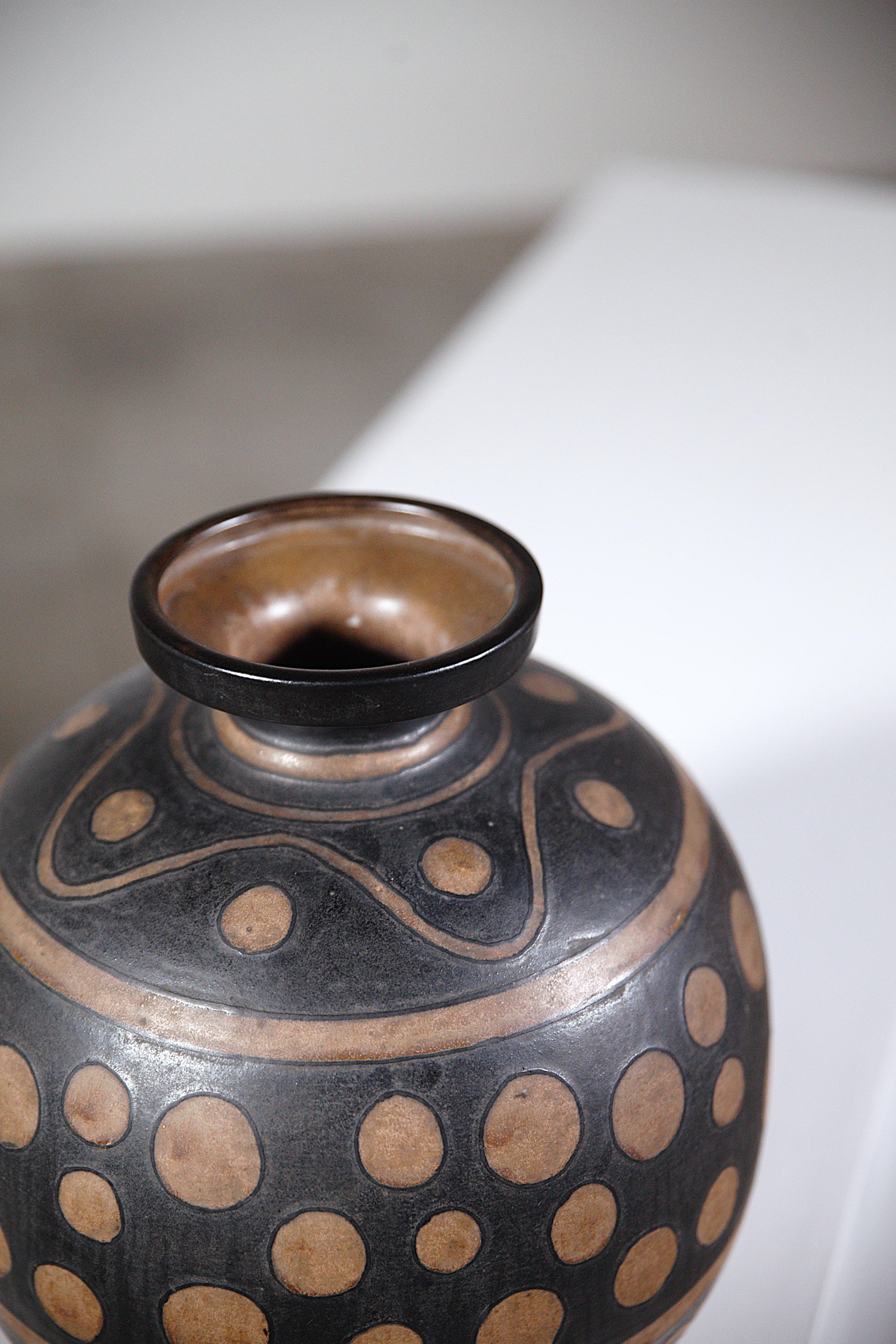 An Odetta Stoneware Vase by HB Quimper France 1930's (Emailliert) im Angebot