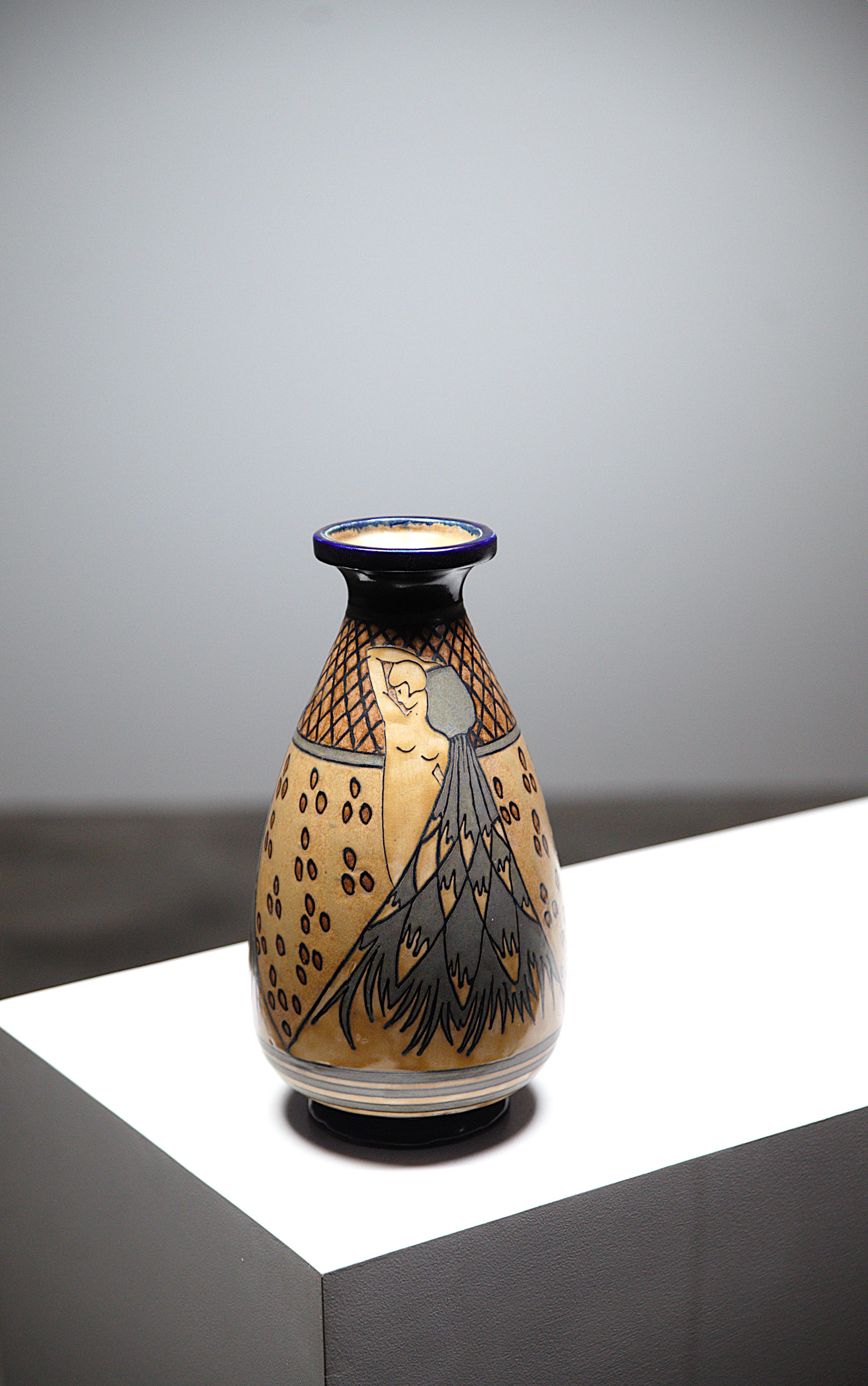 An Odetta Stoneware Vase by HB Quimper France 1930s 1