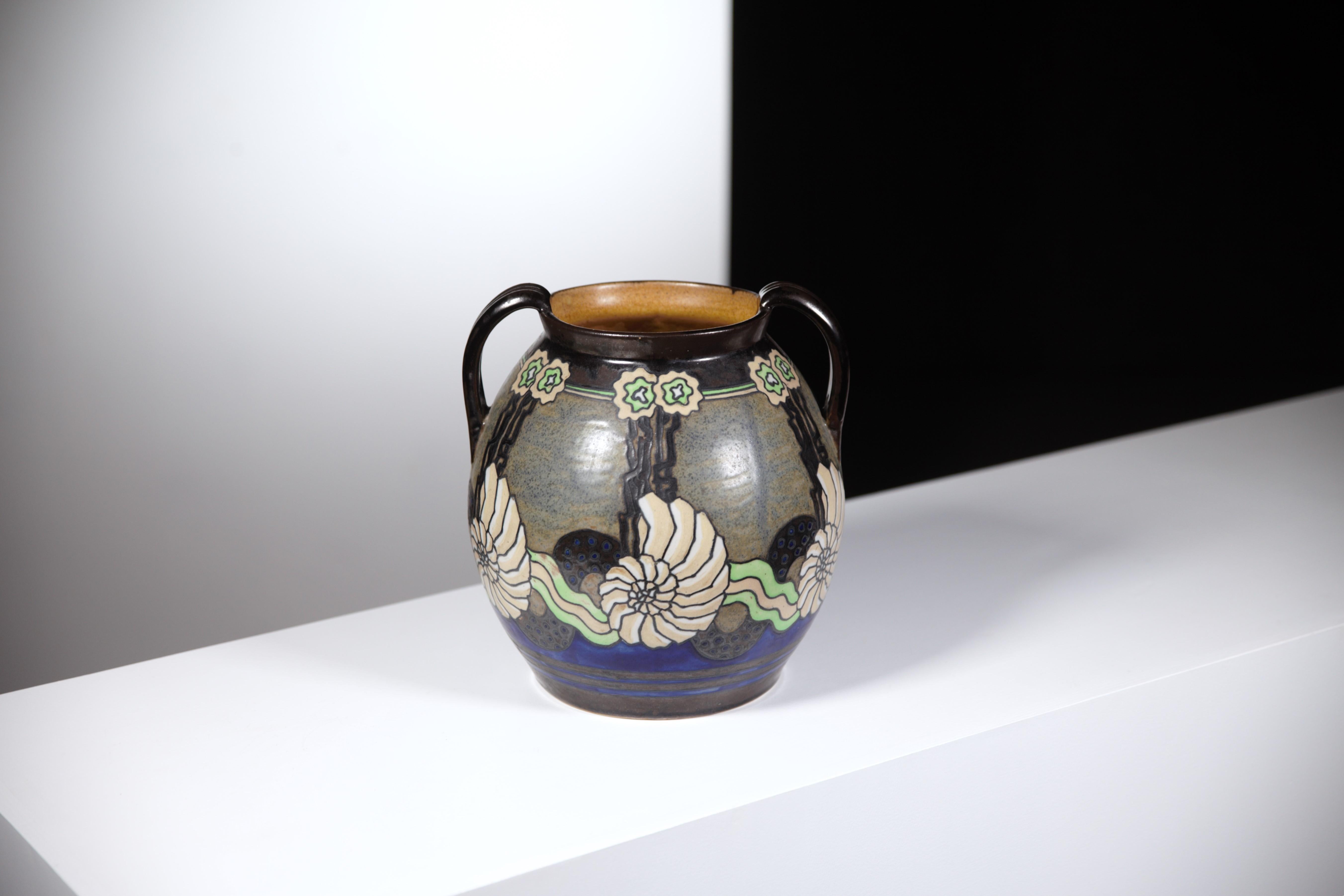 An Odetta Stoneware Vase by HB Quimper France 1930s 4