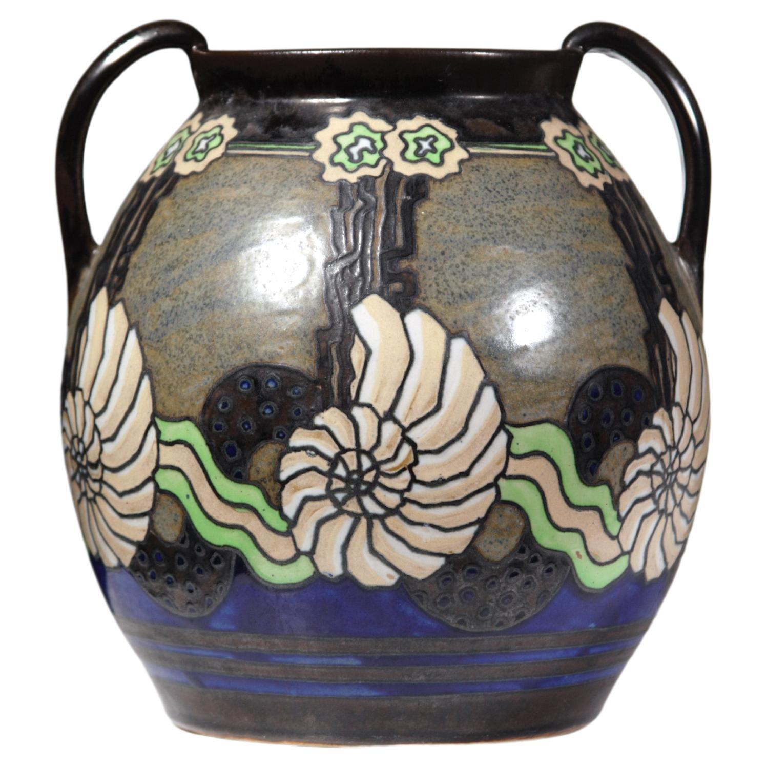 An Odetta Stoneware Vase by HB Quimper France 1930s