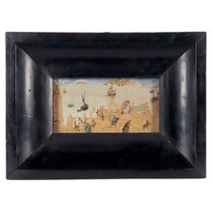 Peinture de genre à l'huile sur Paesina, Italie, fin du XVIIIe siècle.