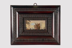 An oil genre painting on Paesina stone. Italy late 18th century.