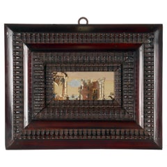 An oil genre painting on Paesina stone. Italy late 18th century.