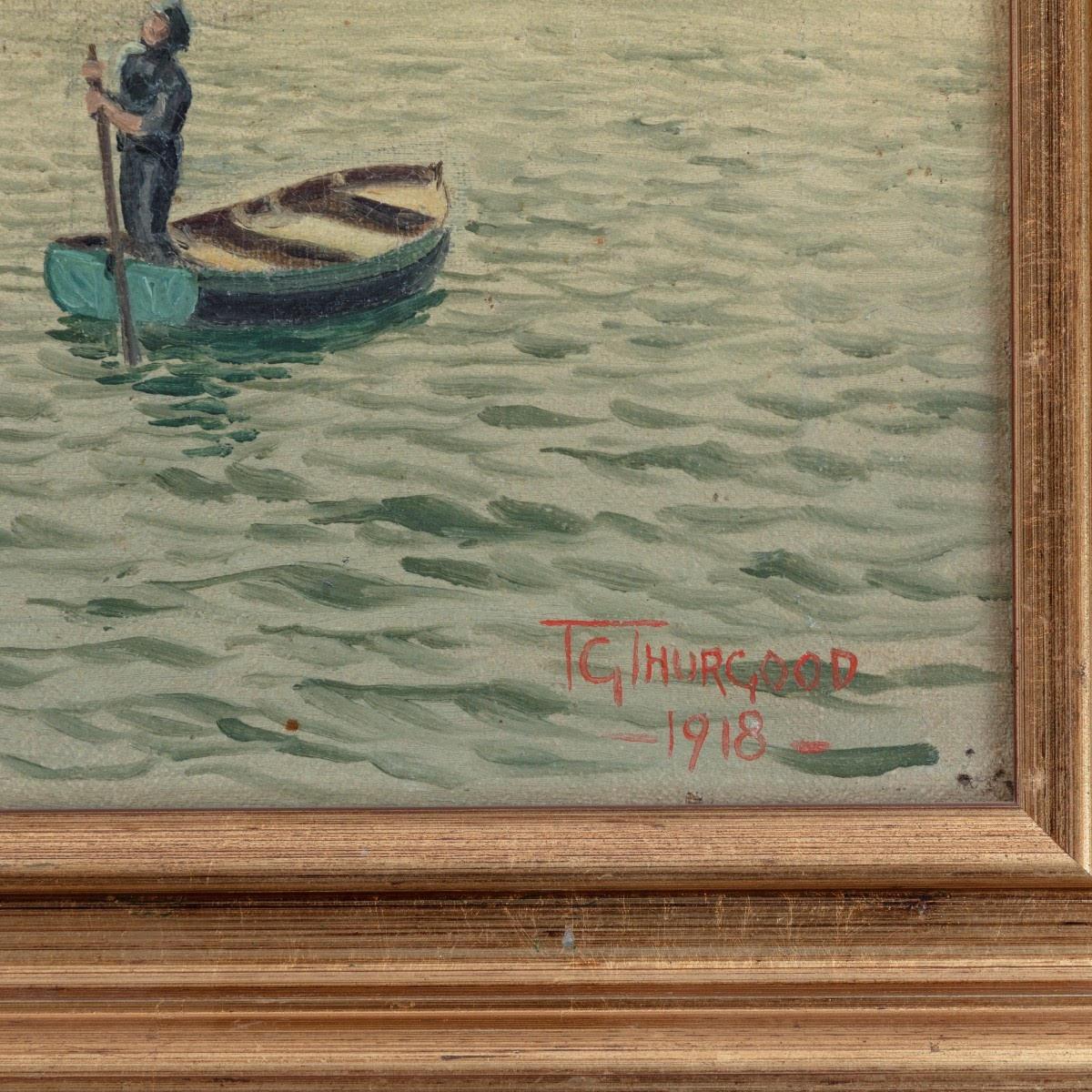 English Oil on Canvas by R G Thurgood HM Cruiser 'Vindictive' For Sale