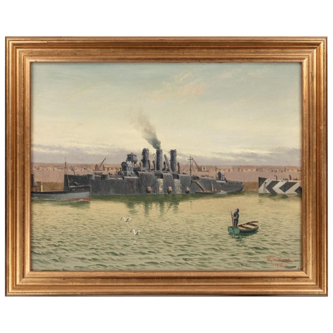 Oil on Canvas by R G Thurgood HM Cruiser 'Vindictive'