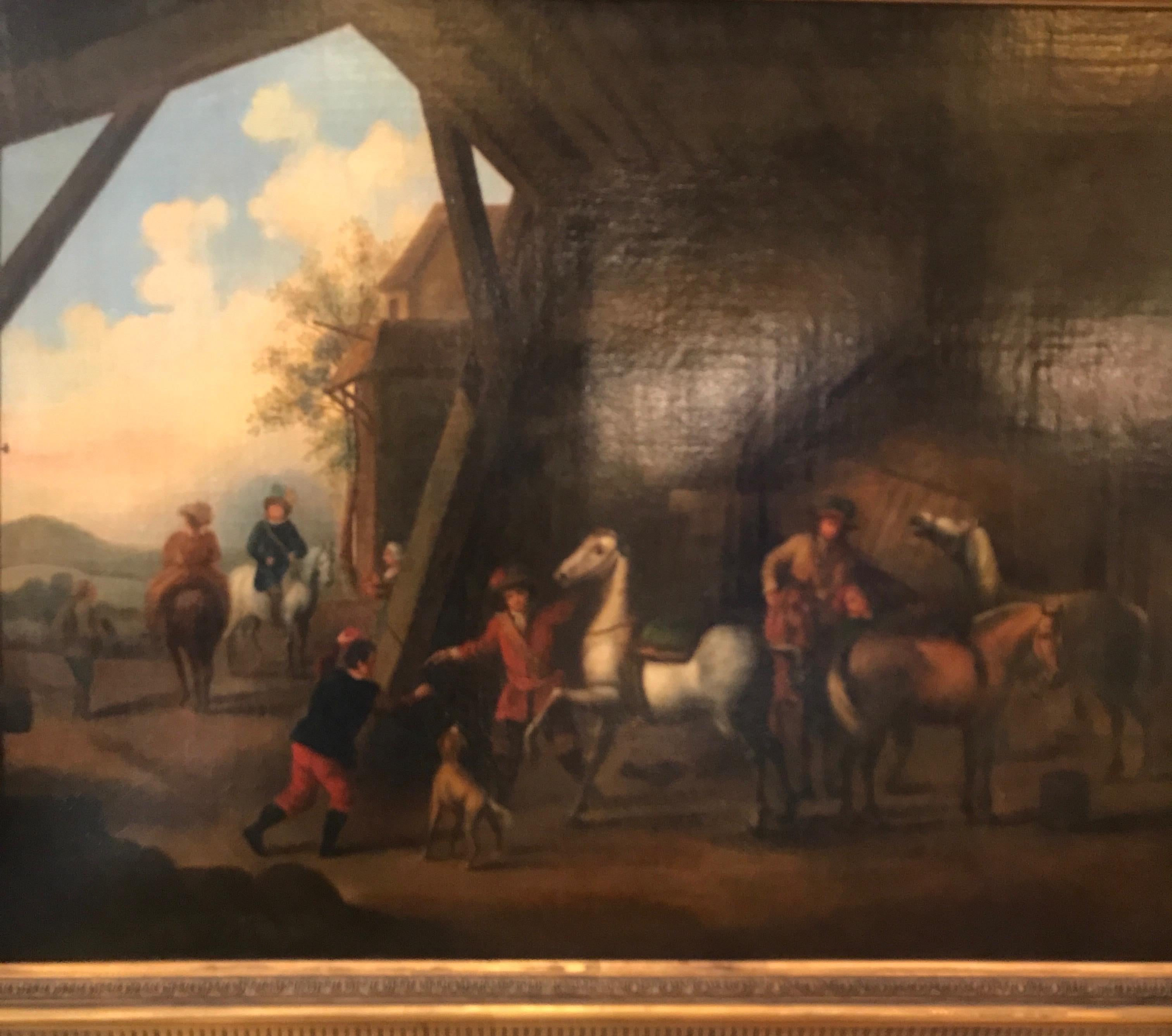 Huile sur toile, intérieur de grange néerlandais, XVIIIe siècle en vente 4