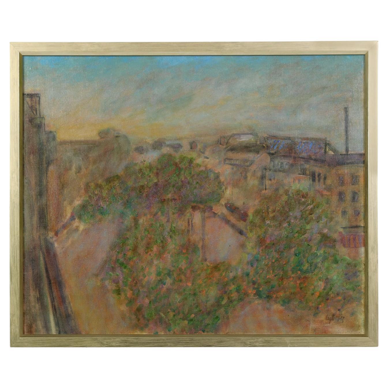 Peinture à l'huile sur toile des toits de Paris en vente