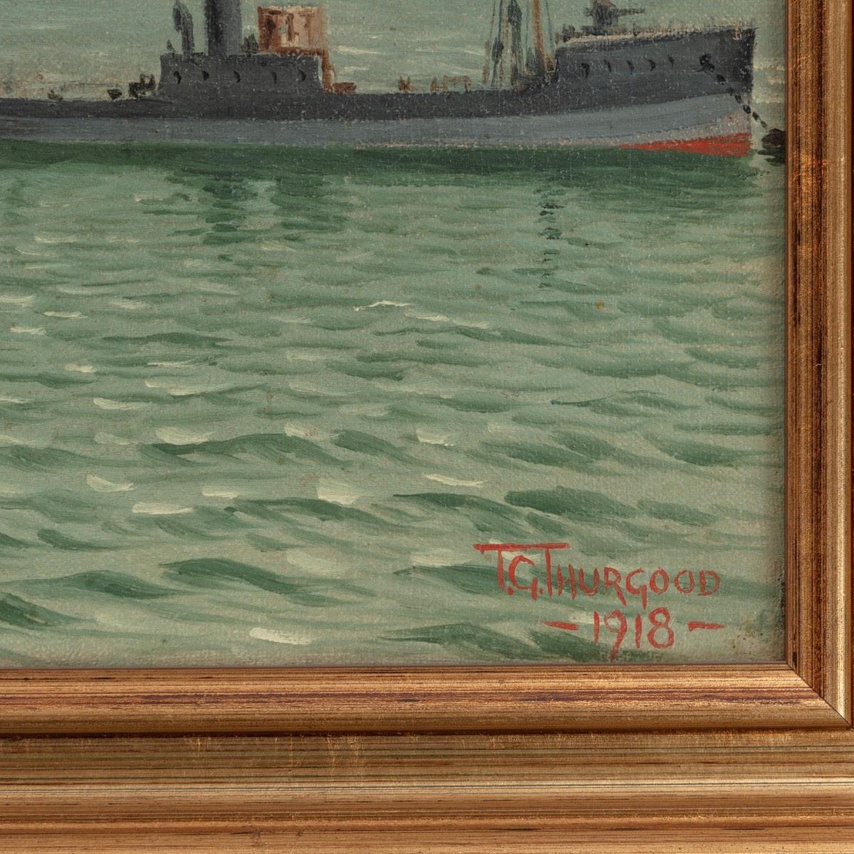 English Oil on Canvas Seascape by T G Thurgood England, circa 1920 For Sale