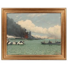 Paesaggio marino olio su tela di T G Thurgood, Inghilterra, 1920 circa