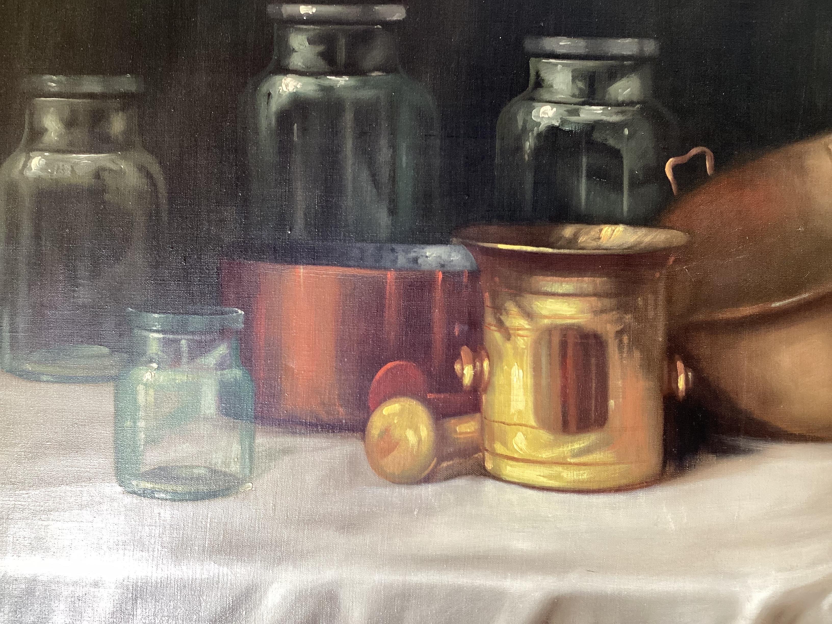 American Oil on Canvas Still Life of Kitchen Objects