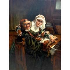 Oil on Canvas "the Prohibited Reading" After Karel Ooms