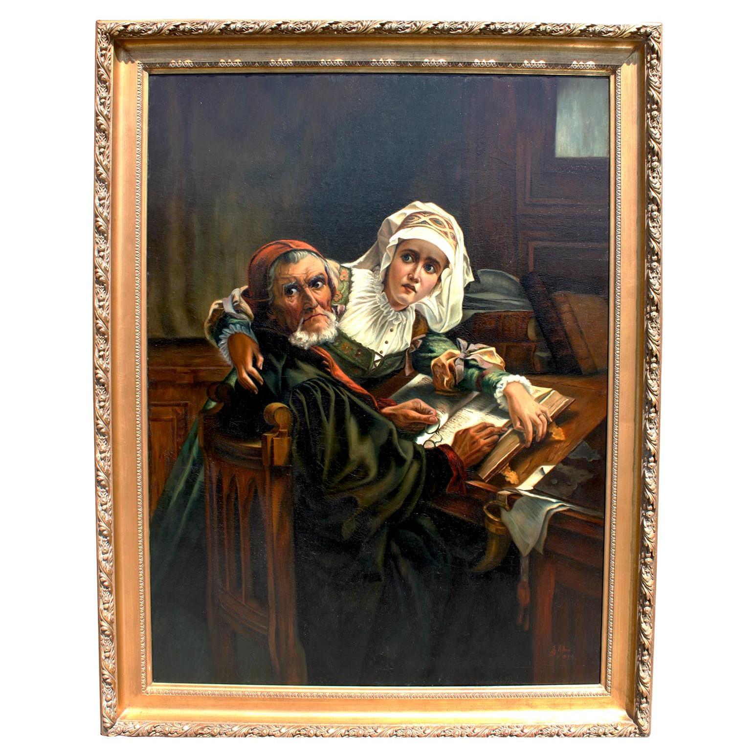 Oil on Canvas "the Prohibited Reading" After Karel Ooms For Sale