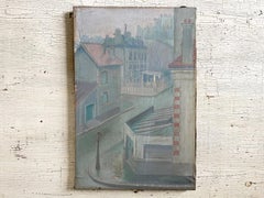 An Oil on Canvas Winter Town Scene Painting Circa 1931