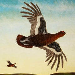 Oil Painting on Board of a Red Grouse on the Wind, by Anthony Veale
