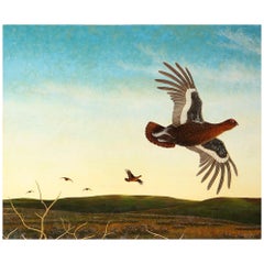 Vintage Oil Painting on Board of a Red Grouse on the Wind, by Anthony Veale
