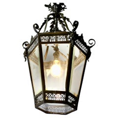 Antique An Old Decorative Green Man Copper Lantern  This old Hall Lantern has 6 sides