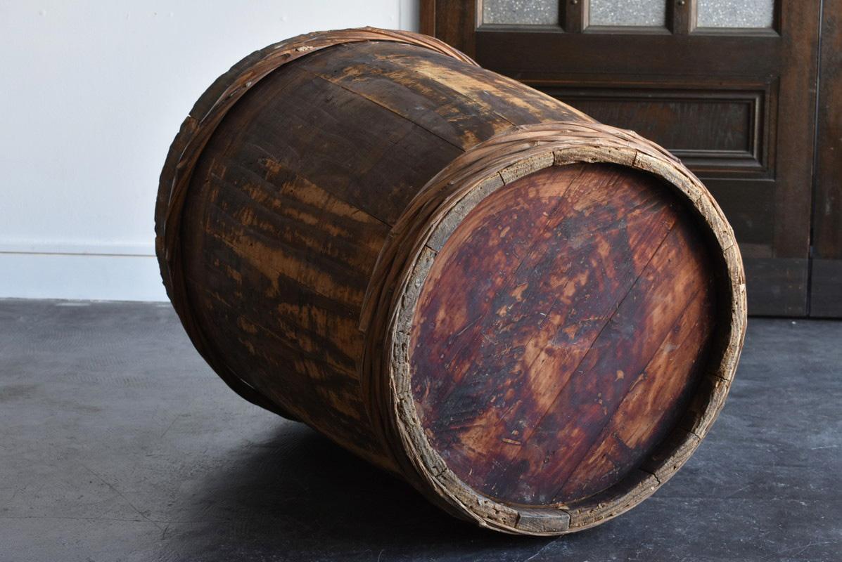 Taisho Old Japanese Wooden Barrel Containing Miso / Table Base / Planter/ Mingei