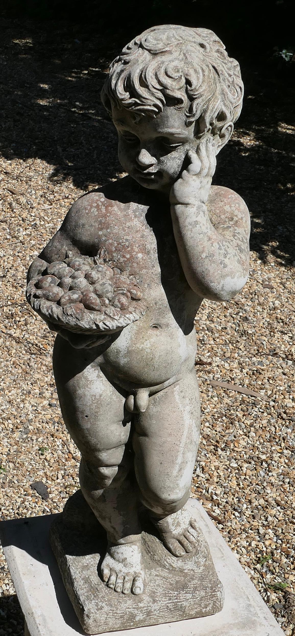 Neoclassical An Old Weathered Nude Boy Garden Statue   This is a lovely old statue of a boy  