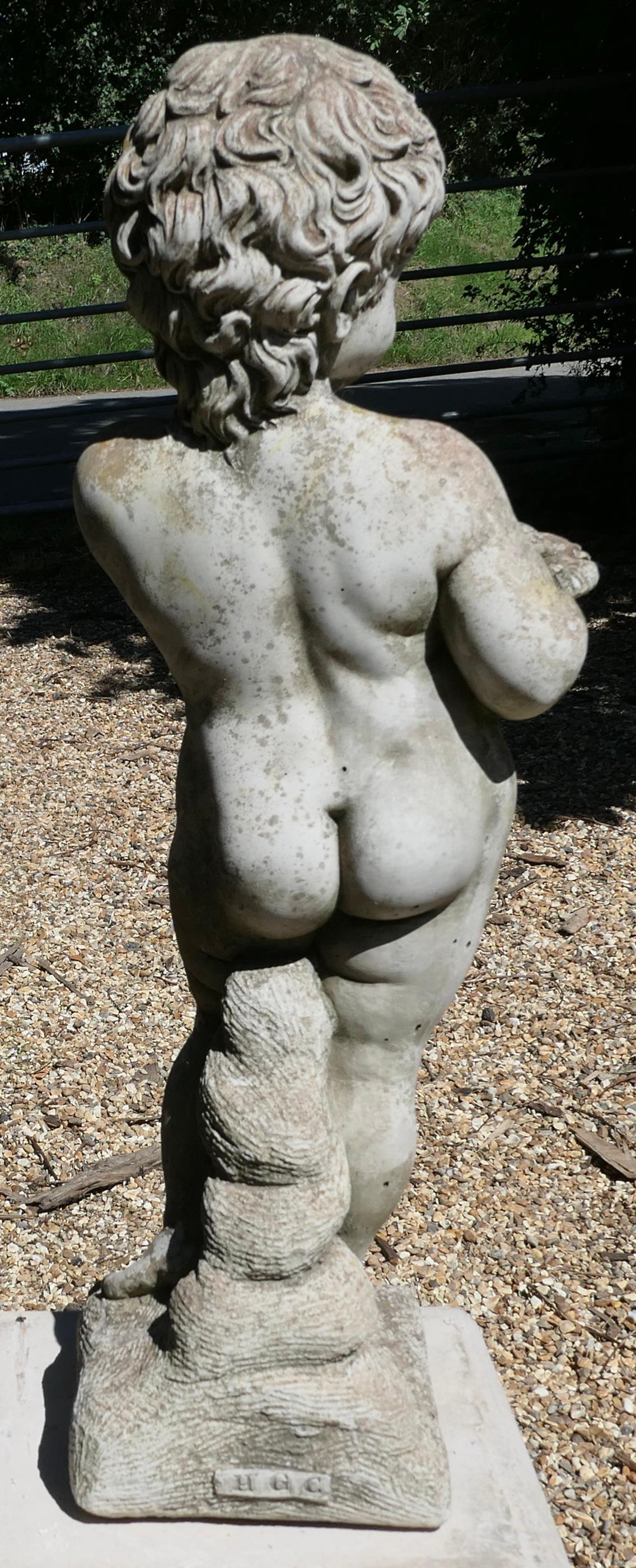 An Old Weathered Nude Boy Garden Statue   This is a lovely old statue of a boy   In Good Condition In Chillerton, Isle of Wight