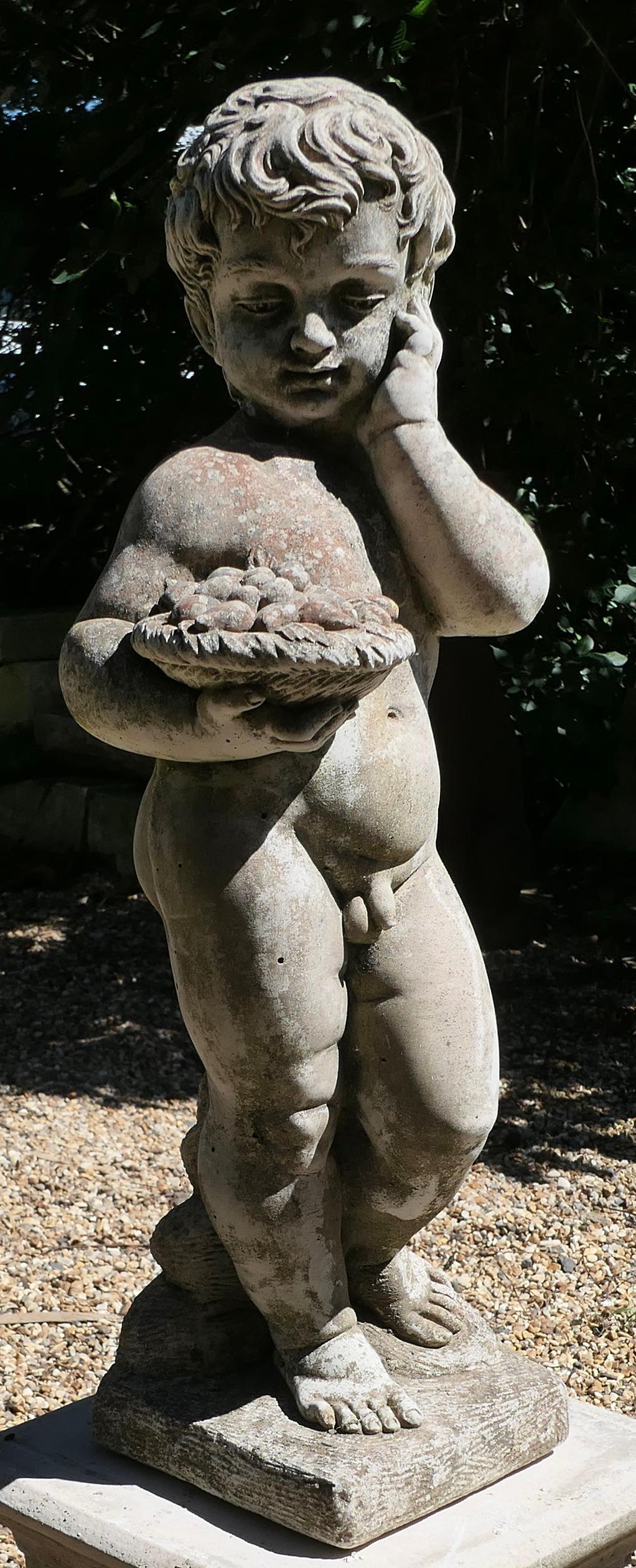 Cast Stone An Old Weathered Nude Boy Garden Statue   This is a lovely old statue of a boy  