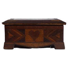 Old Wood Box Intricately Decorated: Matchsticks, Inlay, Hearts and Geometrics