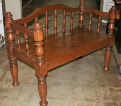 Old World Solid Teak Wood Late 19th Century Dutch Colonial Office Bench
