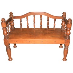 Antique Old World Solid Teak Wood Late 19th Century Dutch Colonial Office Bench