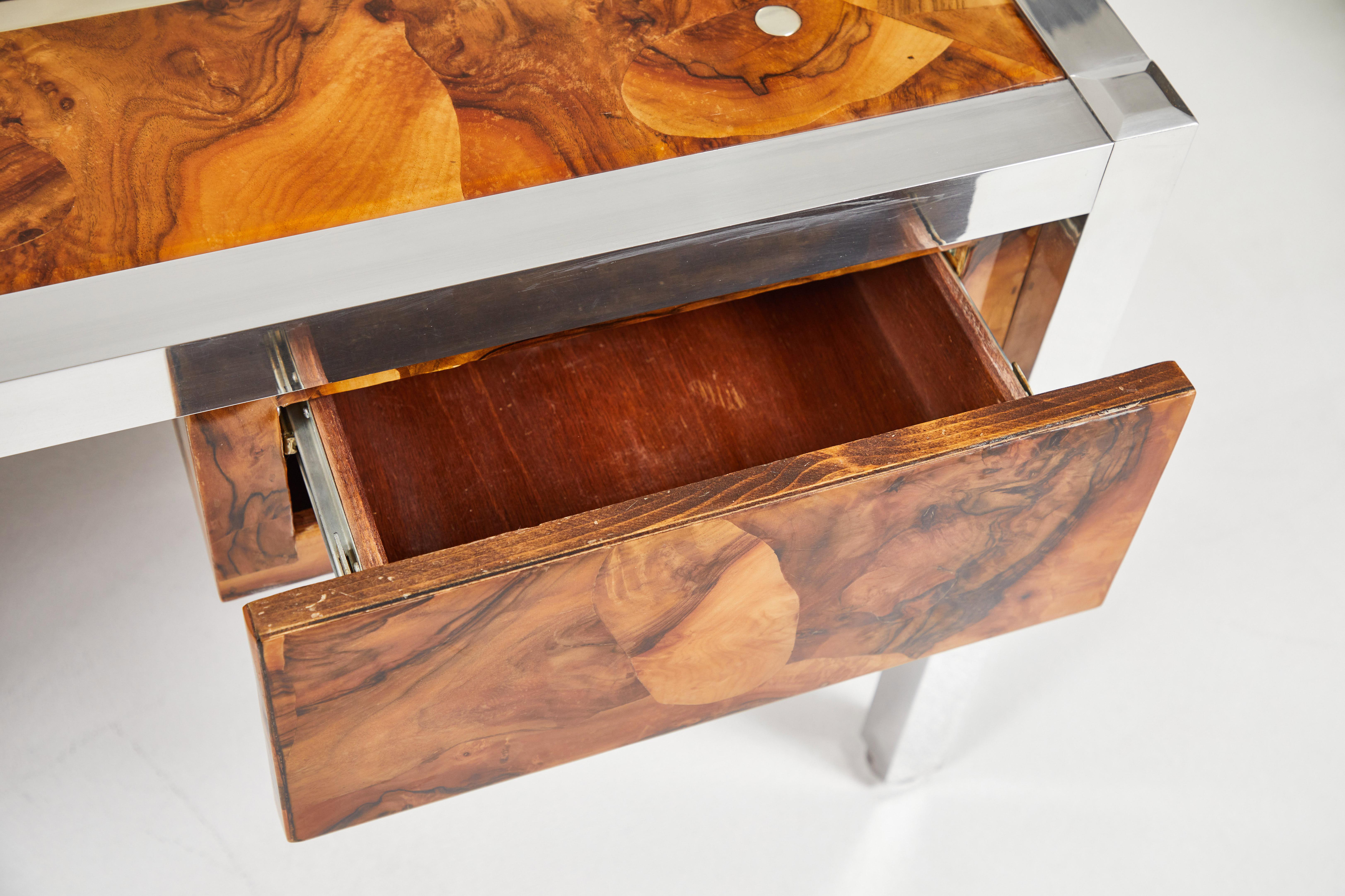 Late 20th Century Olive Burl and Aluminum Desk