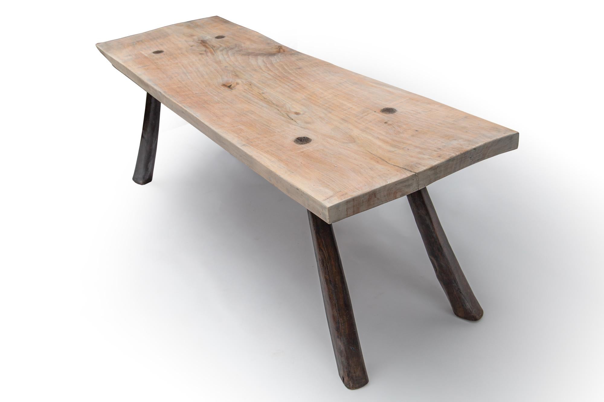 Minimalist Olive Wood Constructivist Table from the Balearics, early 20th C