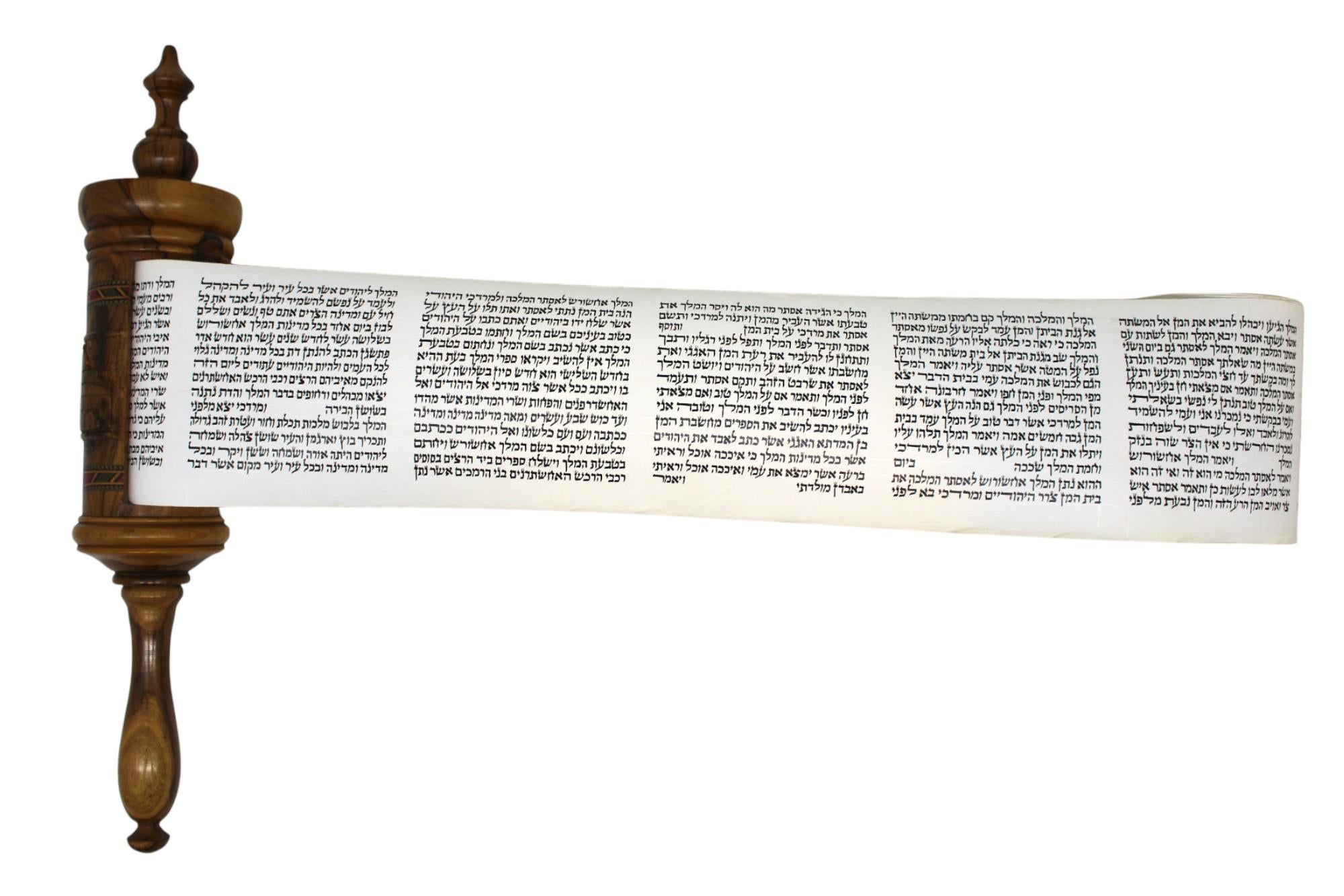 Estuche de madera de olivo para pergamino Ester y rollo de pergamino, Jerusalén C. 1950 en venta 6