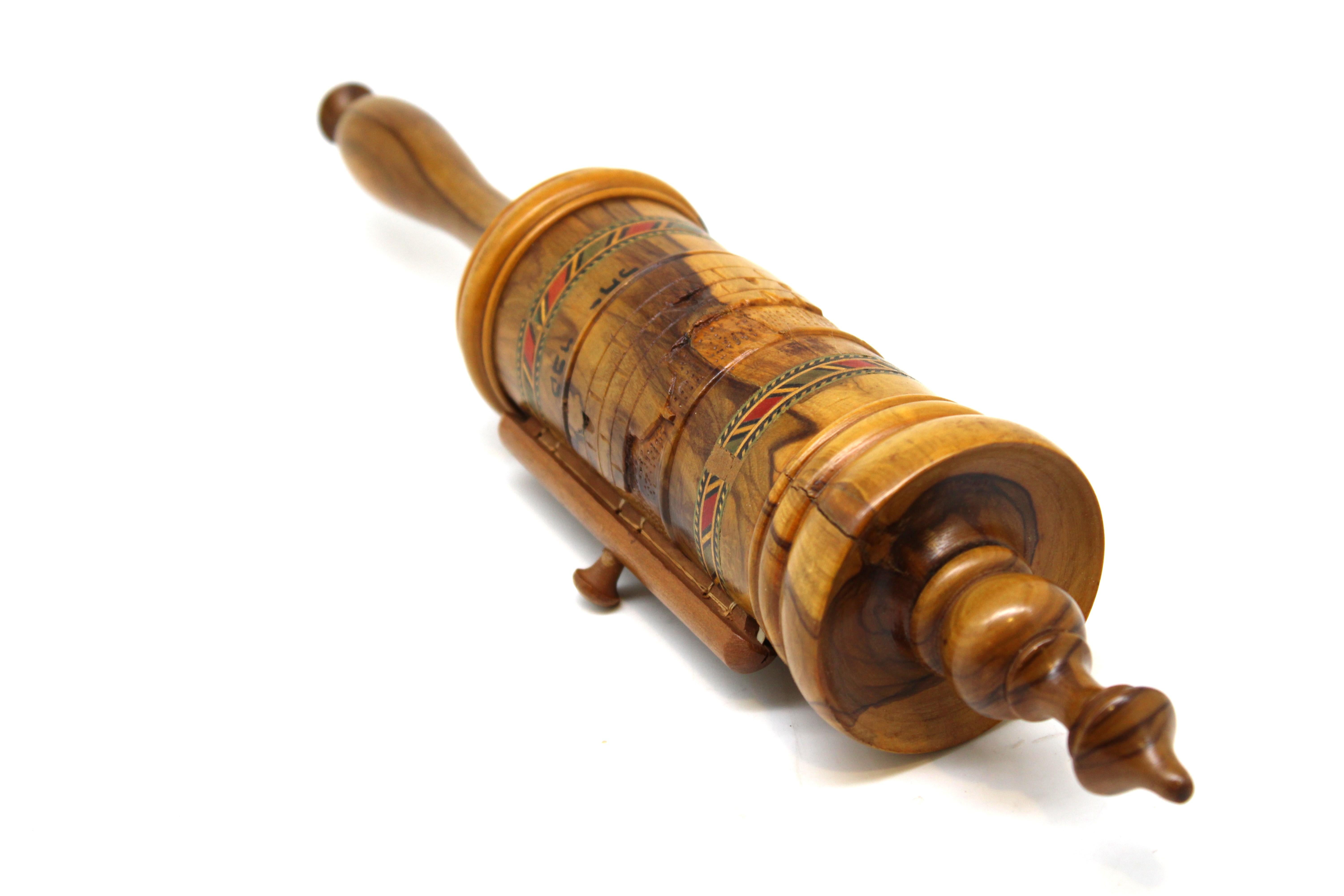 Estuche de madera de olivo para pergamino Ester y rollo de pergamino, Jerusalén C. 1950 en venta 1