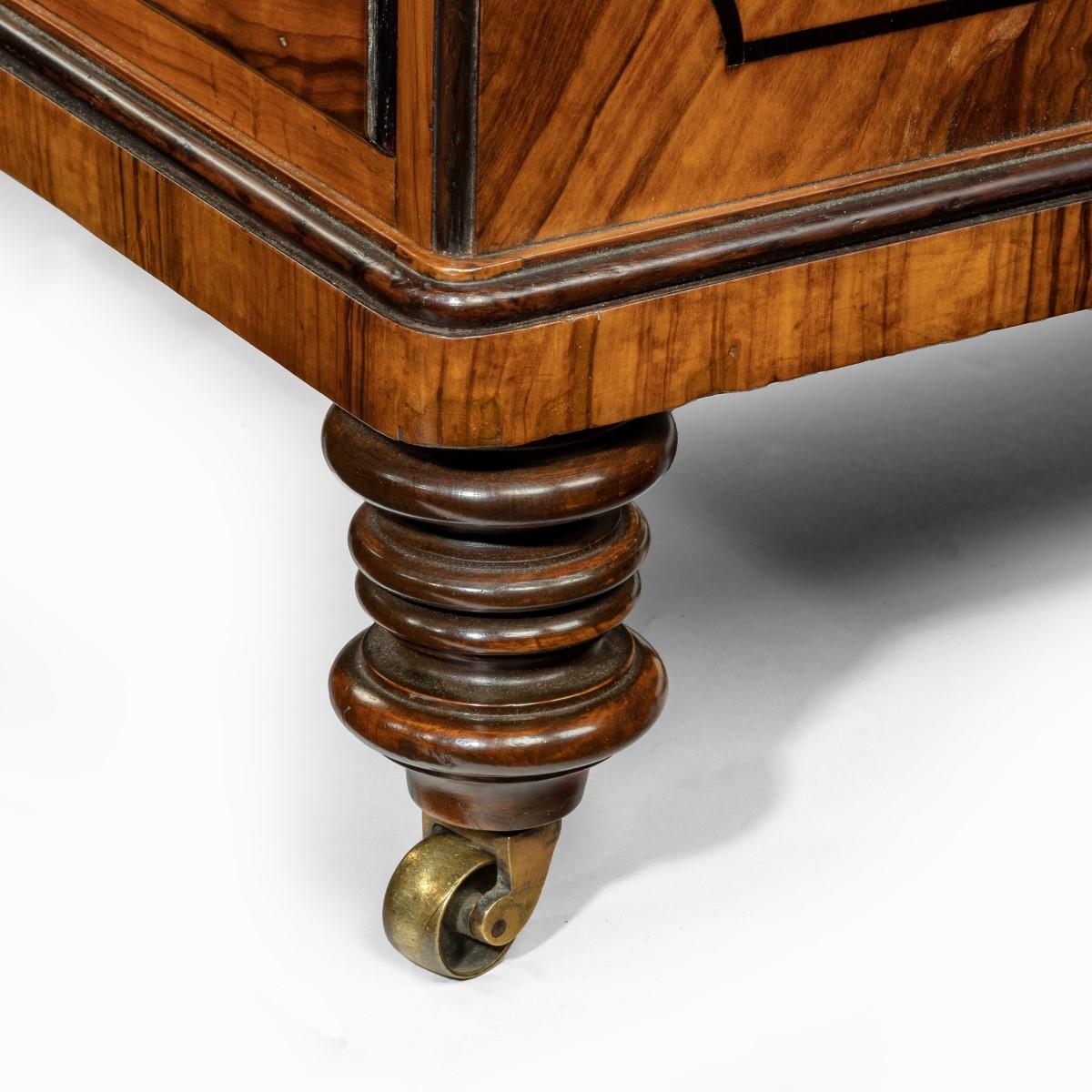 English Olivewood Pedestal Desk Attributed to Wright and Mansfield For Sale