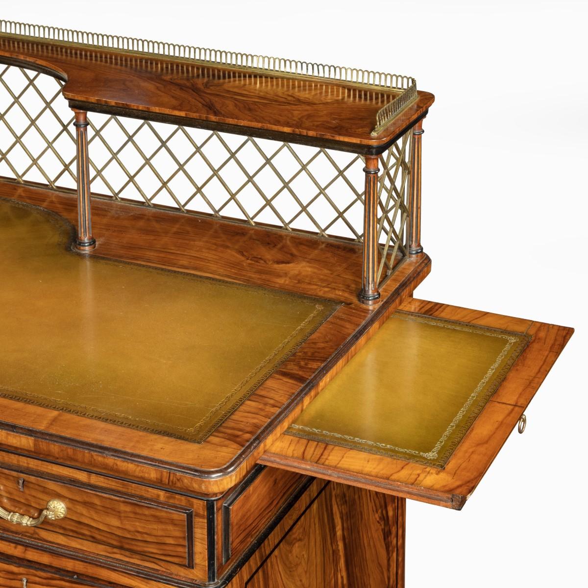 Ormolu Olivewood Pedestal Desk Attributed to Wright and Mansfield For Sale