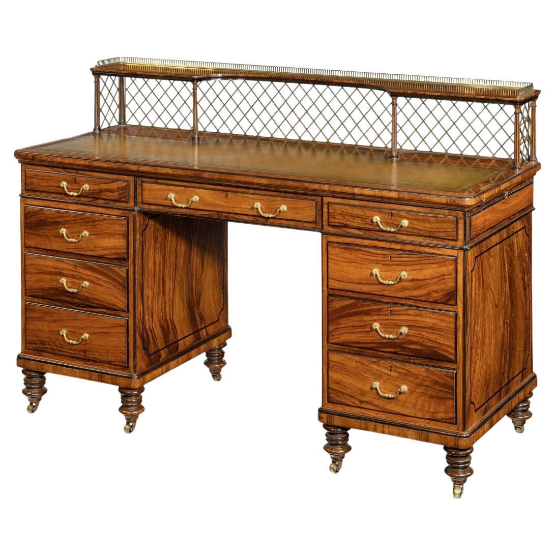 Olivewood Pedestal Desk Attributed to Wright and Mansfield