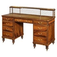Olivewood Pedestal Desk Attributed to Wright and Mansfield