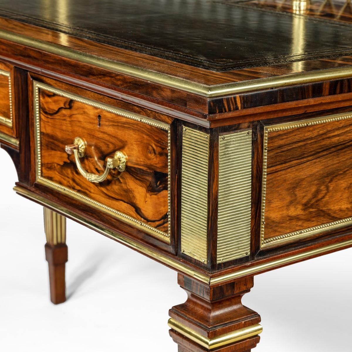 English Olivewood Writing Table by Wright and Mansfield For Sale