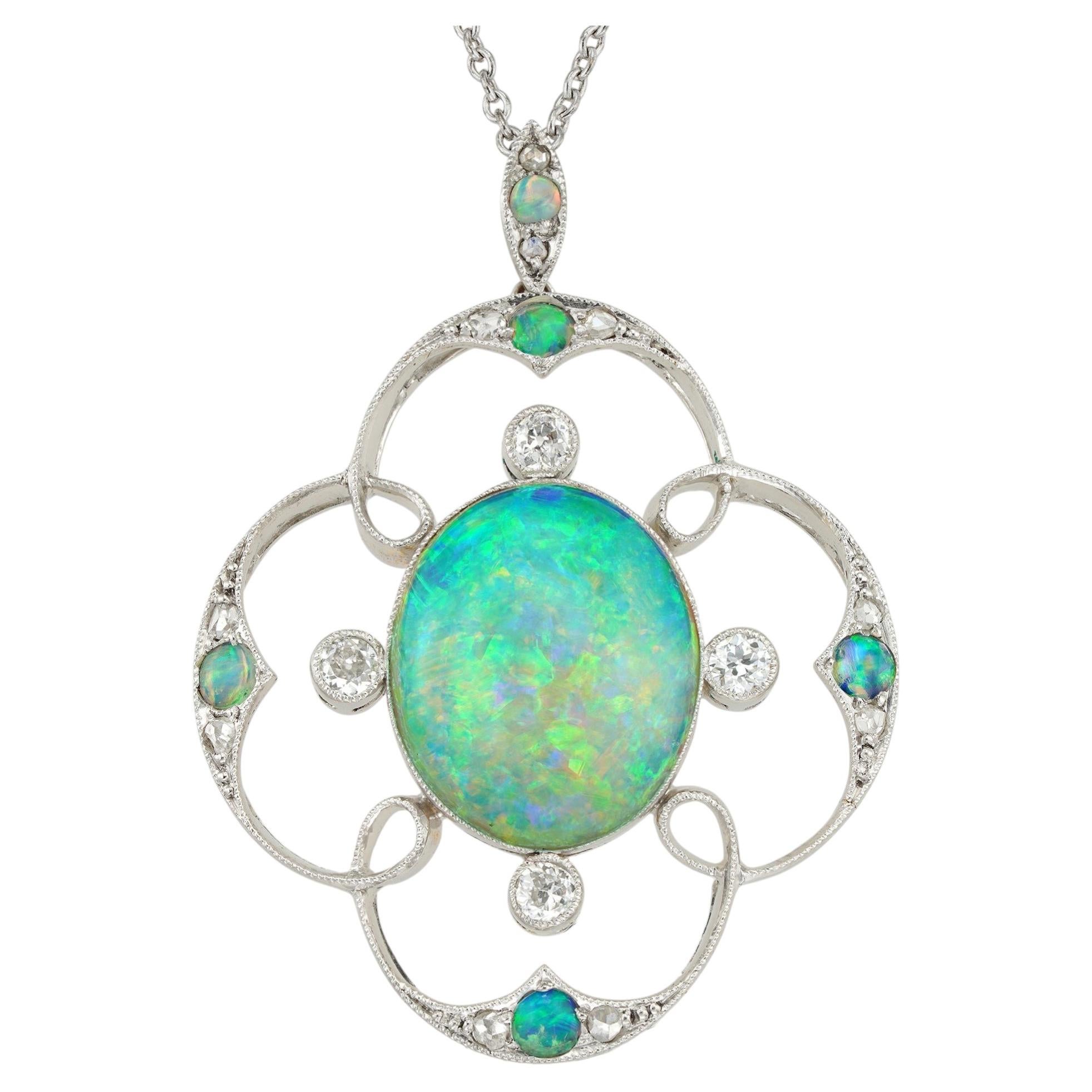 An opal and diamond Art Deco pendant