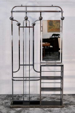 An open Wardrobe-Style Art Deco Hall Stand in Chromed Brass, France 1930s