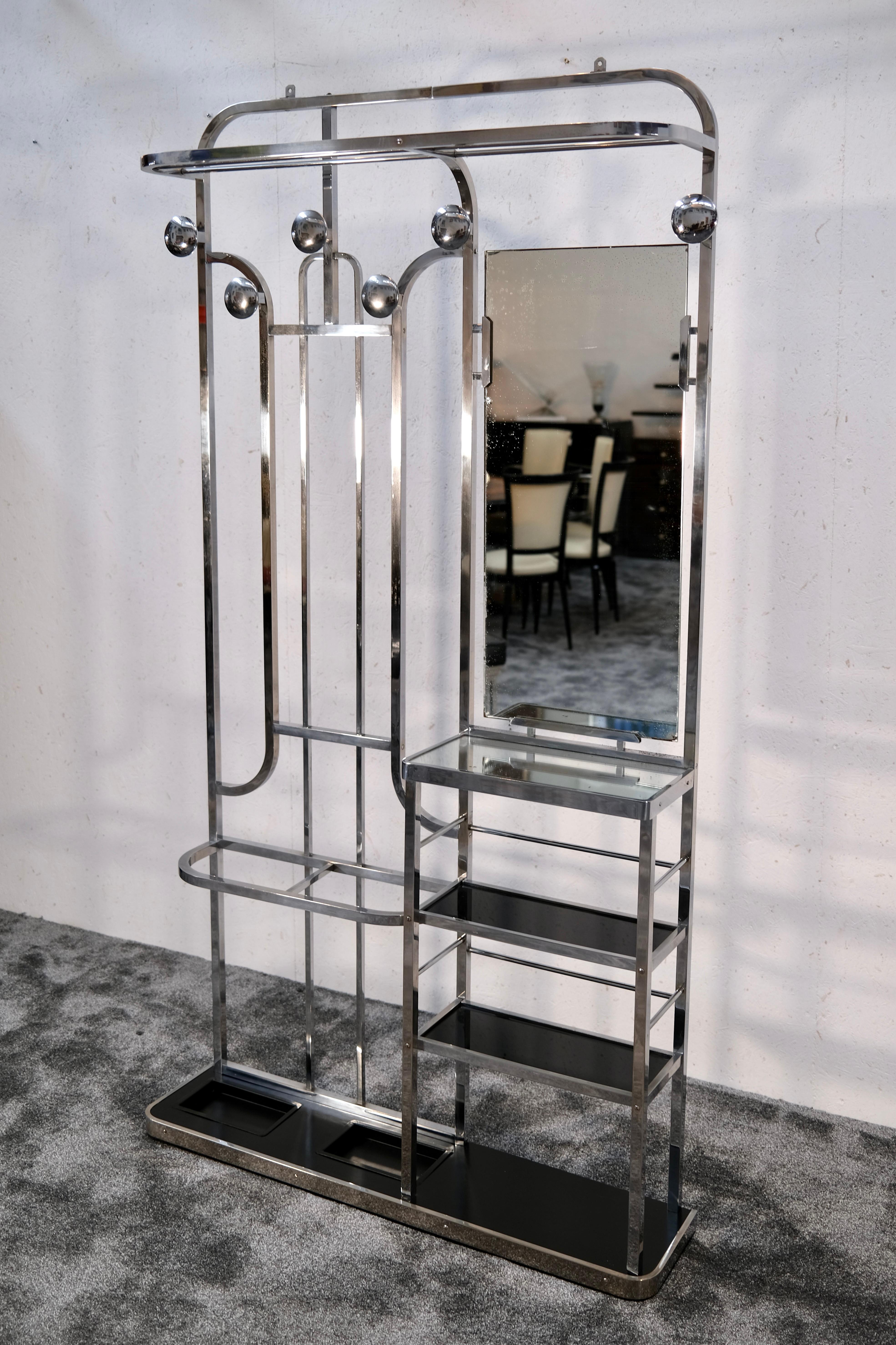 Specchio Un armadio aperto in stile Art Déco in ottone cromato, Francia anni '30 in vendita