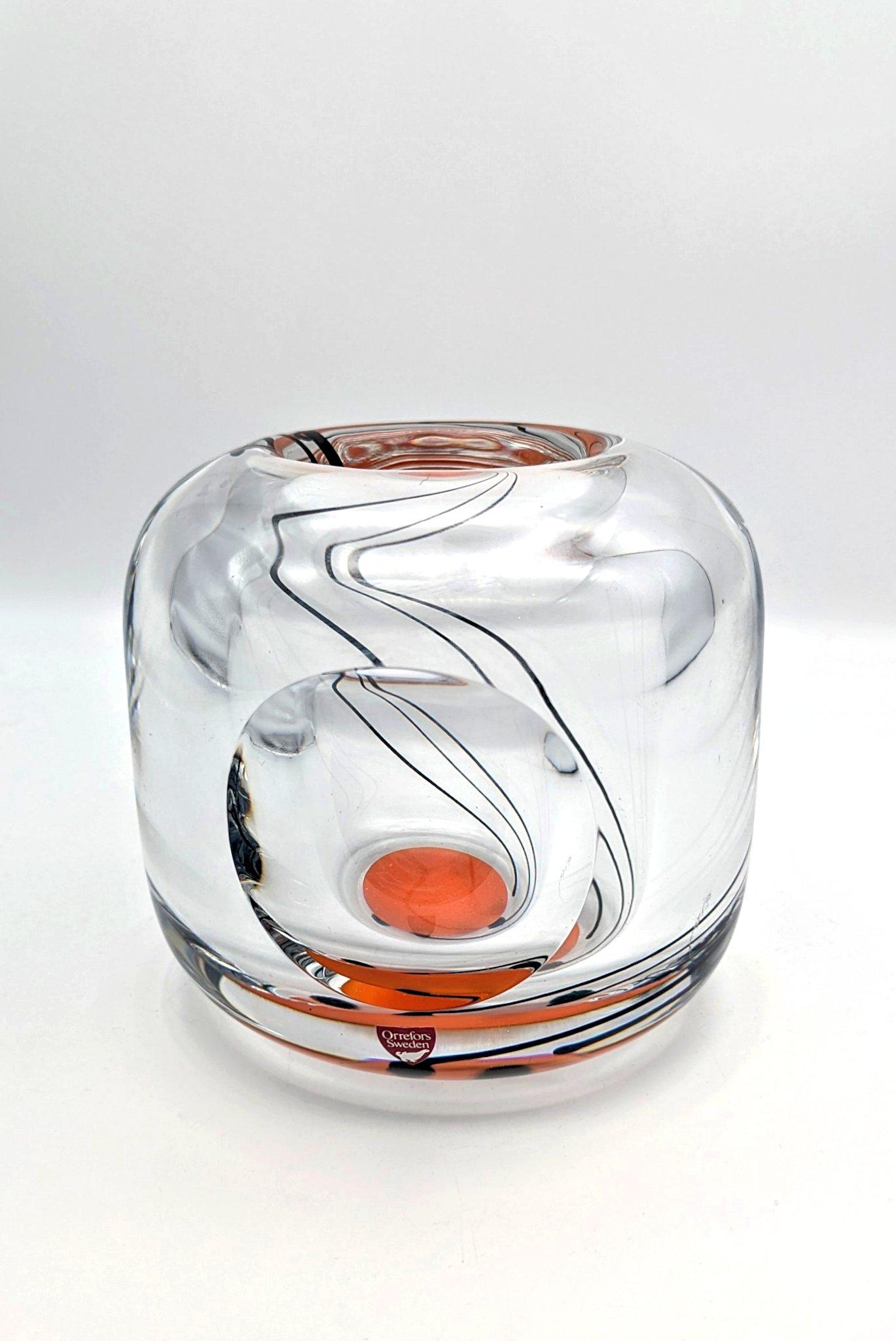 Fait main Vase en verre d'art optique Expo, d'Olle Alberius pour Orrefors, Suède, 1973 en vente